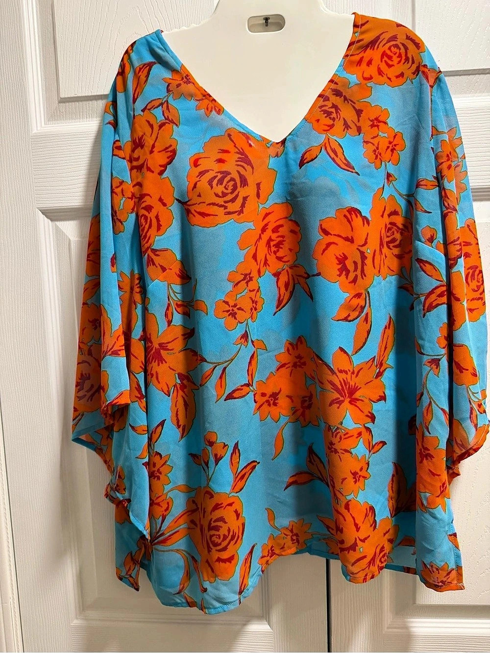Belle by Kim Gravel QVC Floral Tunic in Blue & Orange Like New